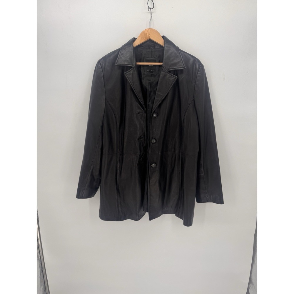 JLC New York Women's Black 100% Leather Blazer Jacket Size XL One Button Lined